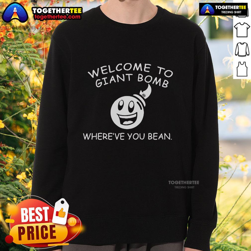 Official Welcome to Giant Bomb Where've You Bean sweatshirt featuring a stylish design and vibrant colors.