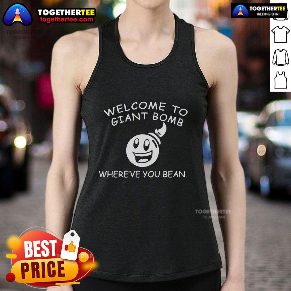 Alt Text: Official Welcome to Giant Bomb Whereve You Been tank top featuring bold graphics and a comfortable fit for fans.