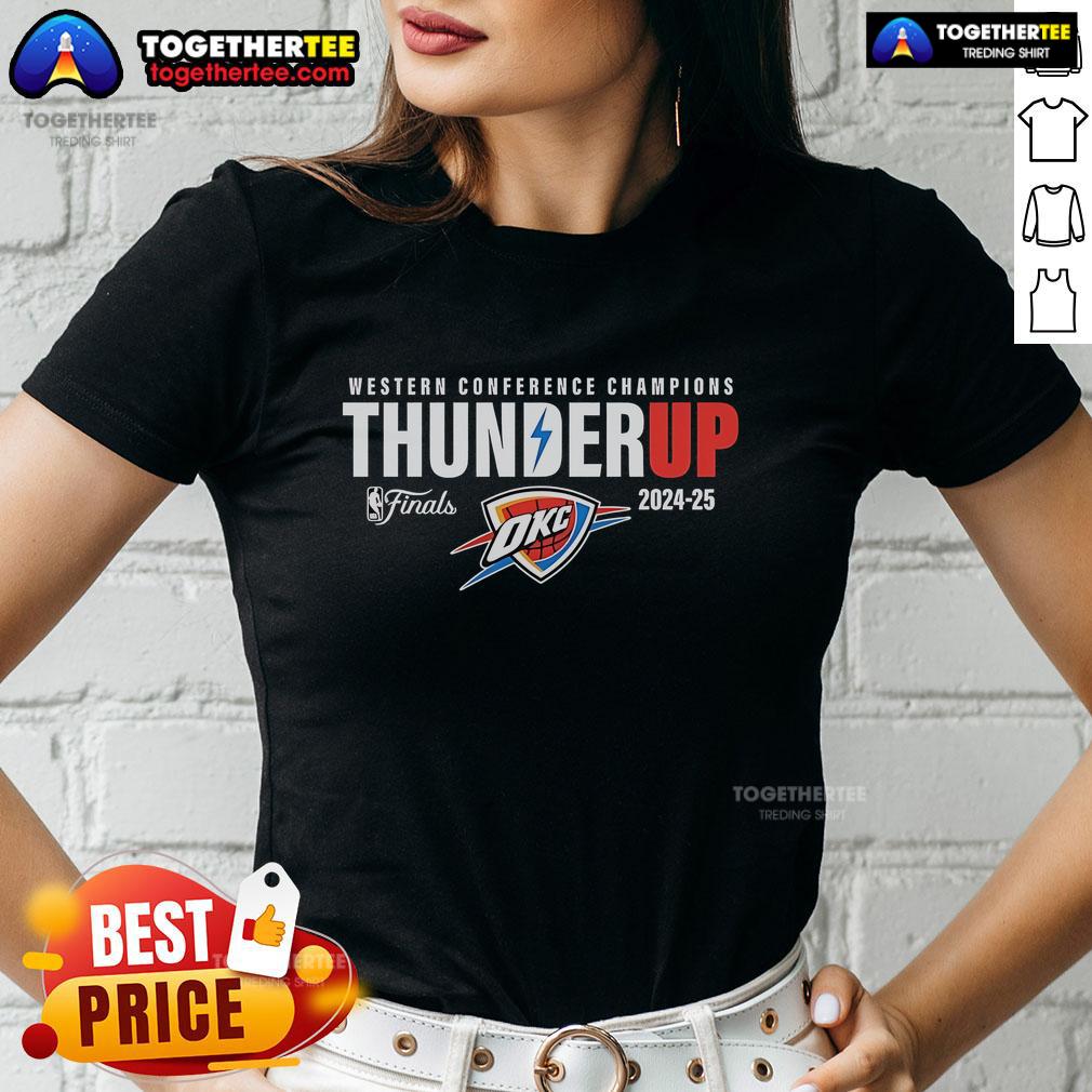 Official Oklahoma City Thunder 2024-2025 Ladies Tee, showcasing Western Conference Champions design for female fans.