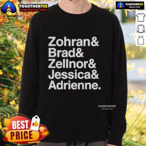 Official sweatshirt featuring names Zohran, Brad, Zellnor, Jessica, and Adrienne in a stylish design.