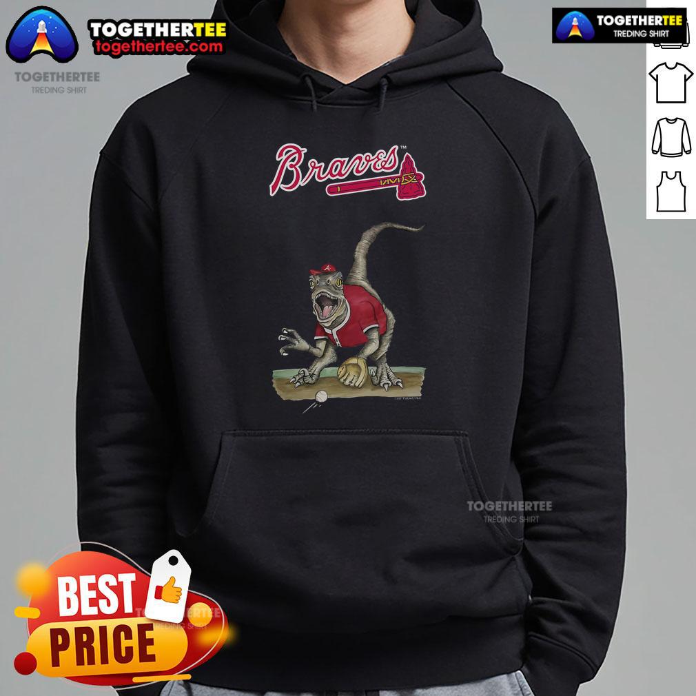 Original Atlanta Braves Tiny Turnip Velociraptor Hoodie featuring a playful dinosaur design and team colors.