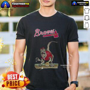 Original Atlanta Braves Tiny Turnip Velociraptor T-Shirt featuring a fun dinosaur design perfect for baseball fans.