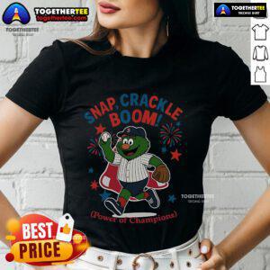 Original Boston Red Sox Snap Crackle Boom Independence Day Ladies Tee celebrating champions in vibrant design.