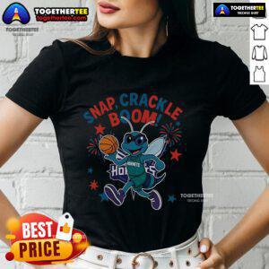Alt Text: Original Charlotte Hornets Snap Crackle Boom Independence Day Ladies Tee featuring vibrant team colors and festive design.
