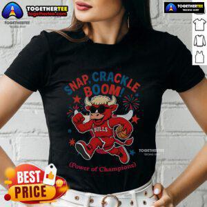 Original Chicago Bulls Snap Crackle Boom Power of Champions Independence Day Ladies Tee in vibrant red and white colors.