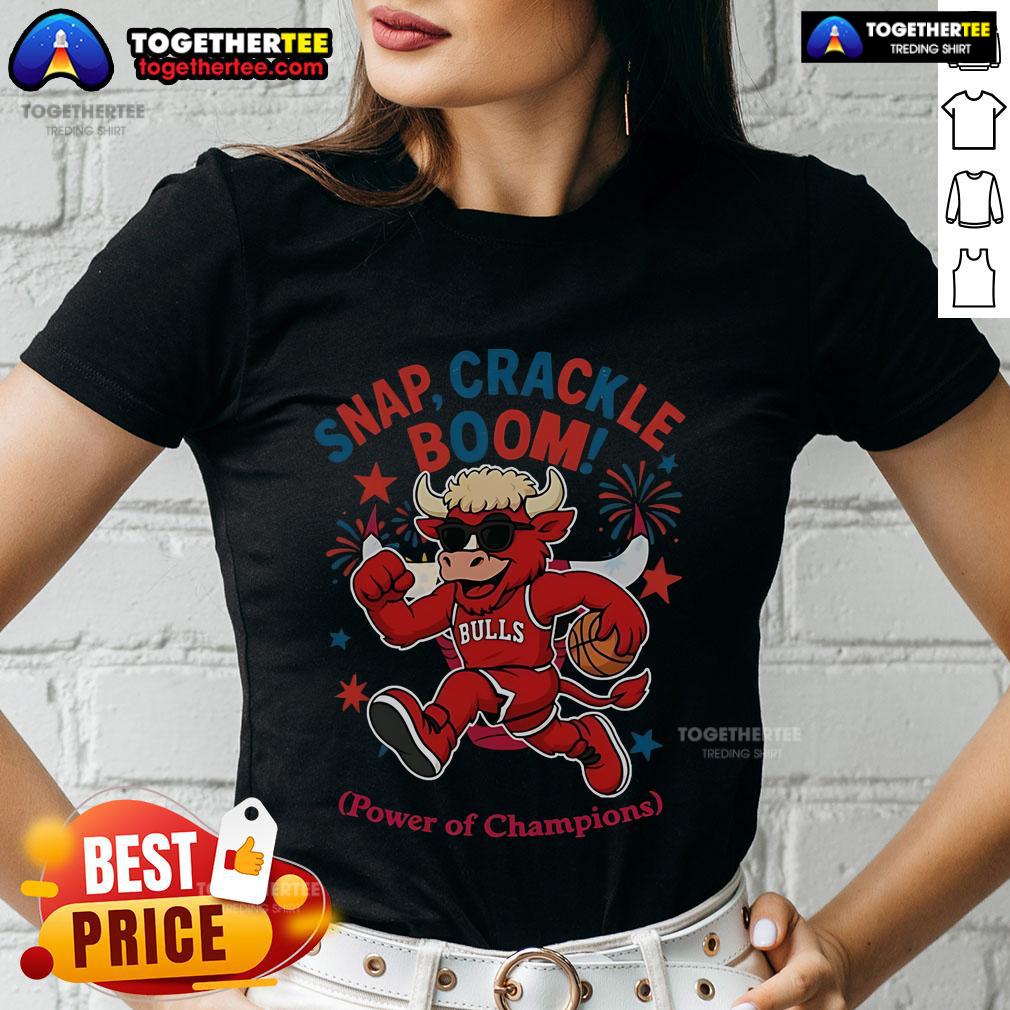 Original Chicago Bulls Snap Crackle Boom Power of Champions Independence Day Ladies Tee in vibrant red and white colors.
