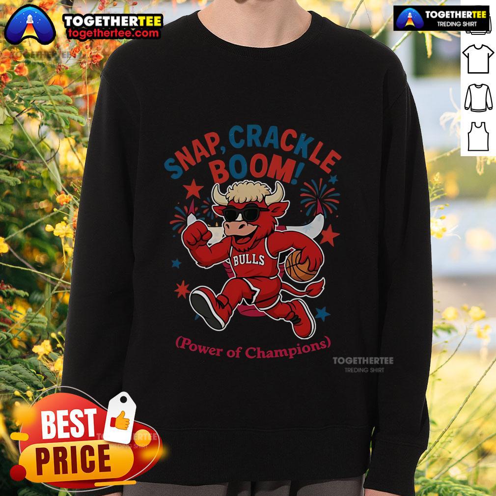 Alt Text: Original Chicago Bulls Snap Crackle Boom Power of Champions Independence Day sweatshirt featuring vibrant graphics.