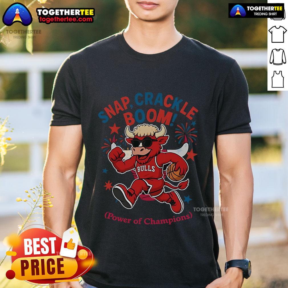 Alt Text: Original Chicago Bulls Snap Crackle Boom Power Of Champions Independence Day T-Shirt with bold graphic design.