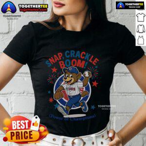Original Chicago Cubs Snap Crackle Boom Power of Champions Independence Day ladies tee in festive red, white, and blue.