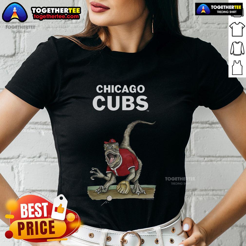 Original Chicago Cubs Tiny Turnip Velociraptor Ladies Tee featuring a vibrant design for stylish baseball fans.
