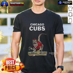 Original Chicago Cubs Tiny Turnip Velociraptor T-Shirt featuring a playful dinosaur design for Cubs fans.