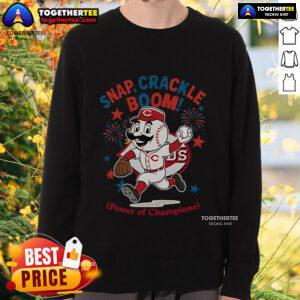 Alt Text: Original Cincinnati Reds Snap Crackle Boom Power of Champions Independence Day Sweatshirt in vibrant red.