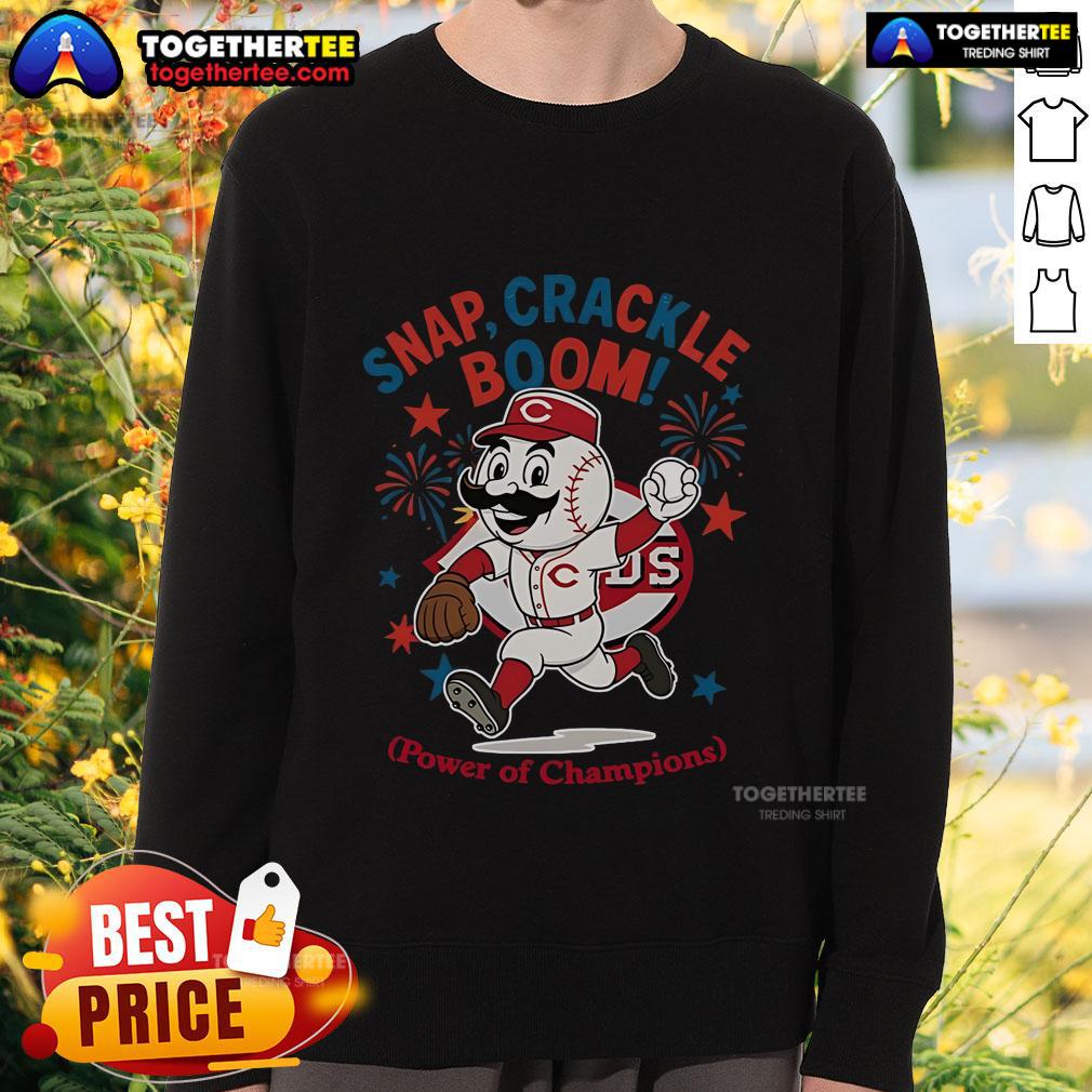 Alt Text: Original Cincinnati Reds Snap Crackle Boom Power of Champions Independence Day Sweatshirt in vibrant red.