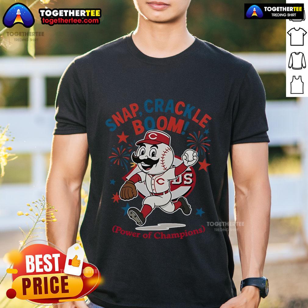 Alt Text: Original Cincinnati Reds Snap Crackle Boom Power Of Champions Independence Day T-Shirt featuring vibrant design.