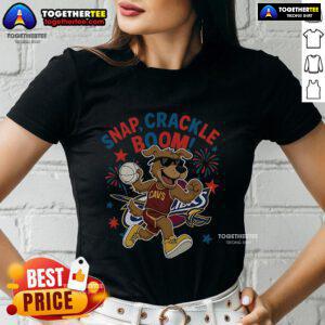 Alt Text: Original Cleveland Cavaliers Snap Crackle Boom Independence Day Ladies Tee featuring team logo and festive design.