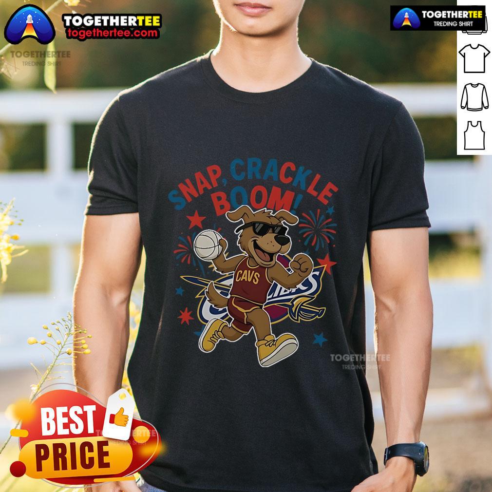 Alt Text: Original Cleveland Cavaliers 'Snap Crackle Boom' Independence Day T-Shirt showcasing team pride and festive spirit.