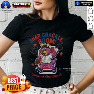 Alt Text: Original Cleveland Guardians Snap Crackle Boom Power Of Champions Independence Day Ladies Tee in vibrant design.