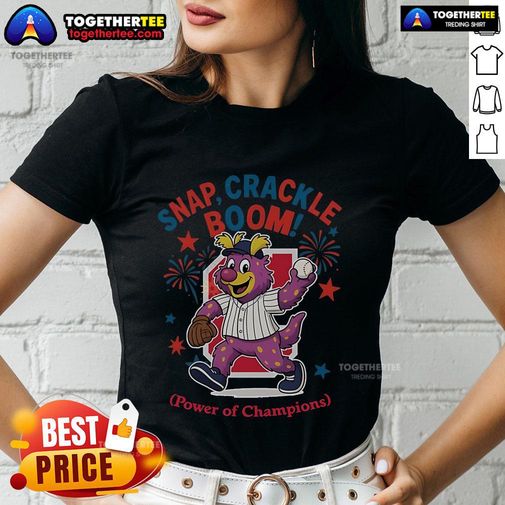 Alt Text: Original Cleveland Guardians Snap Crackle Boom Power Of Champions Independence Day Ladies Tee in vibrant design.