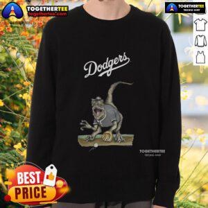 Original Los Angeles Dodgers Tiny Turnip Velociraptor Sweatshirt featuring a unique dinosaur design for fans.