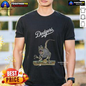 Original Los Angeles Dodgers Tiny Turnip Velociraptor T-Shirt featuring a fun dinosaur graphic and Dodgers branding.
