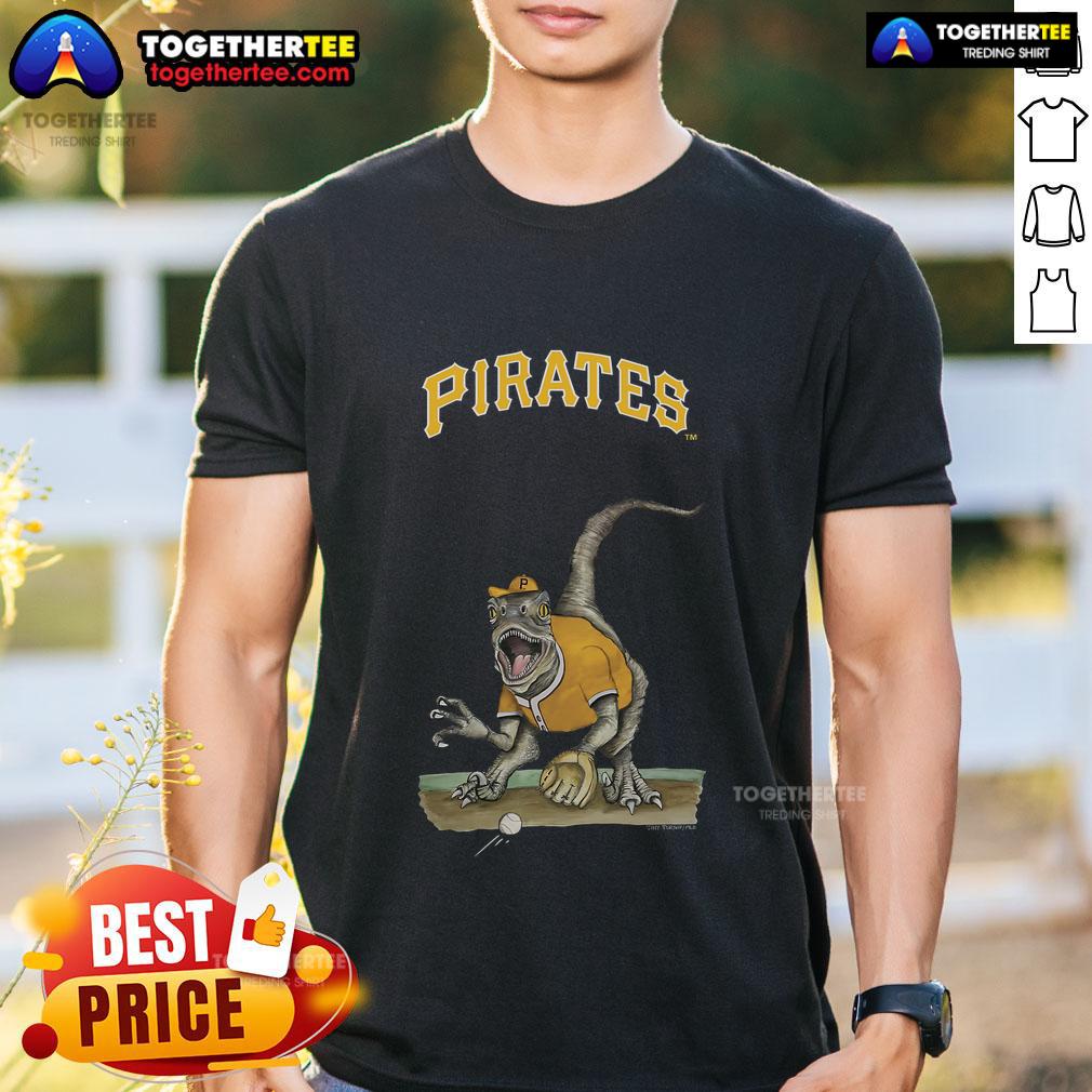 Original Pittsburgh Pirates Tiny Turnip Velociraptor T-Shirt featuring a fun dinosaur design for baseball fans.