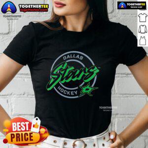 Premium Dallas Stars Hockey Colorblock Puck Logo Ladies Tee showcasing team spirit and stylish design for fans.