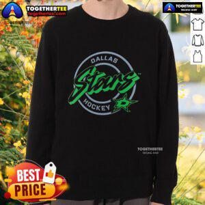 Alt Text: Premium Dallas Stars Hockey colorblock sweatshirt featuring the iconic puck logo, perfect for fans and casual wear.