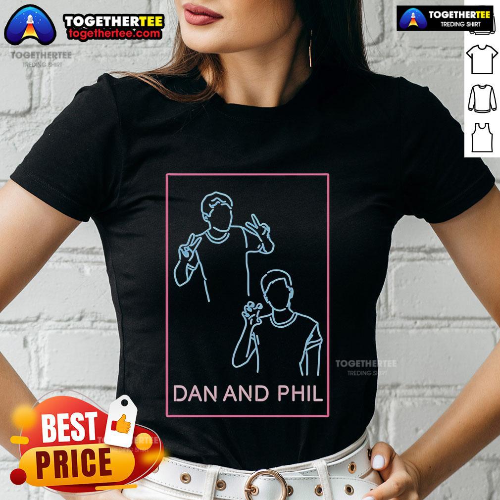 Premium Dan and Phil Neon Ladies Tee featuring vibrant colors and stylish design, perfect for fans of the duo.