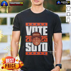 Alt Text: Premium Juan Soto 2025 Vote T-Shirt featuring bold graphics and comfortable fabric for baseball fans.