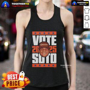 Premium Juan Soto 2025 Vote Tank Top featuring vibrant graphics and a stylish design for baseball fans.