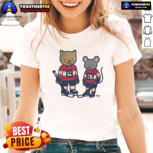 Premium Matthew Tkachuk Brad Marchand Cat and Rat Ladies Tee featuring playful graphics for hockey fans.