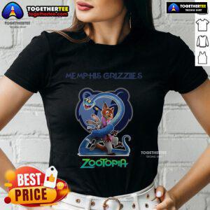 Alt Text: Premium Memphis Grizzlies Zootopia 2 Ladies Tee featuring vibrant graphics and a stylish fit for fans.