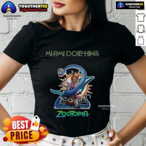 Premium Miami Dolphins Zootopia 2 Ladies Tee featuring vibrant colors and stylish design for passionate fans.
