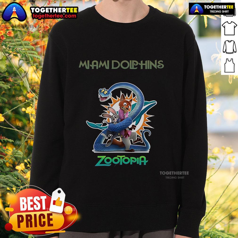 Premium Miami Dolphins Zootopia 2 Sweatshirt featuring vibrant graphics and comfortable fit for fans and collectors.