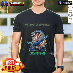 Premium Miami Dolphins Zootopia 2 T-Shirt featuring vibrant graphics and comfortable fit for fans and collectors.