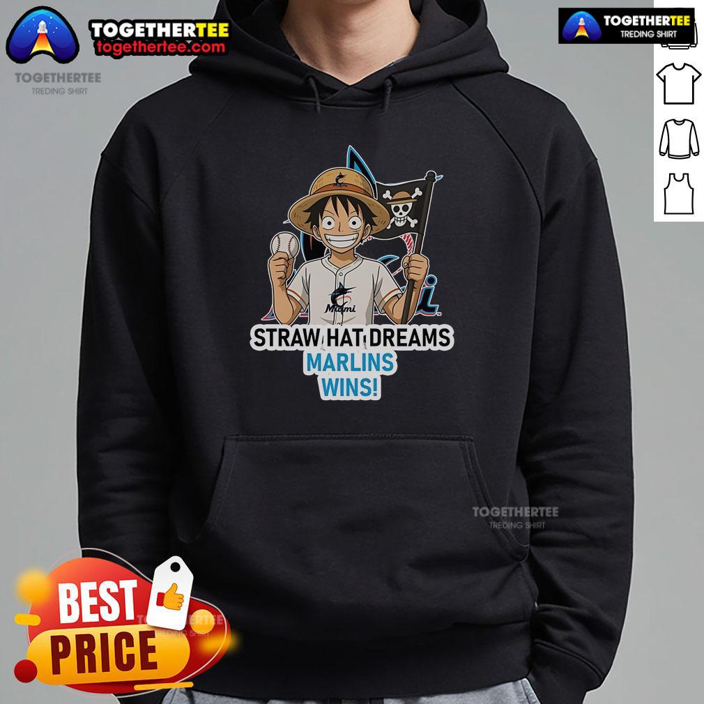 Premium Miami Marlins Monkey D. Luffy Straw Hat Dreams Wins Hoodie featuring vibrant graphics and stylish design.