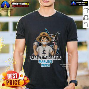 Premium Miami Marlins Monkey D. Luffy Straw Hat Dreams T-Shirt featuring vibrant graphics and a comfortable fit.