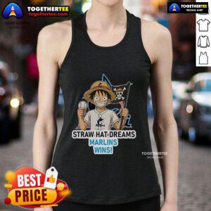 Premium Miami Marlins Monkey D. Luffy Straw Hat Dreams tank top featuring vibrant graphics and a stylish design.