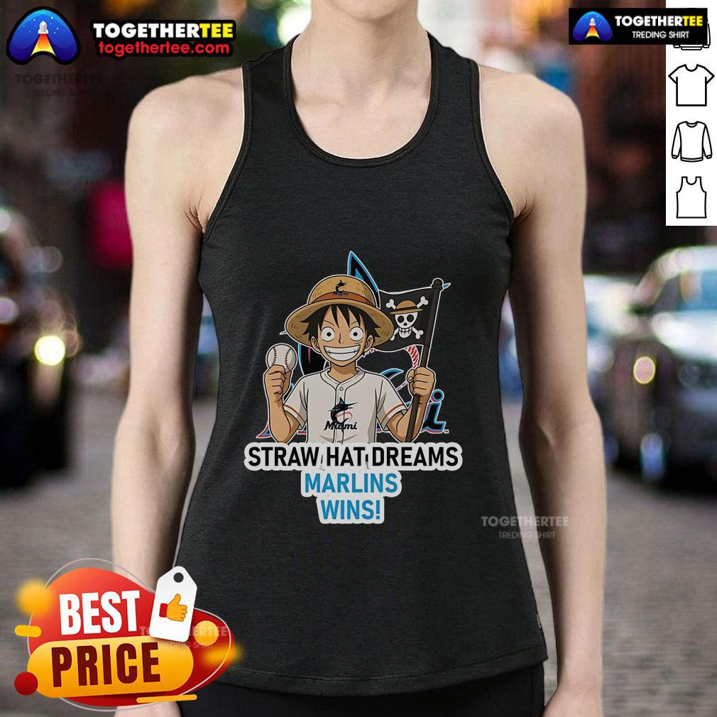 Premium Miami Marlins Monkey D. Luffy Straw Hat Dreams tank top featuring vibrant graphics and a stylish design.