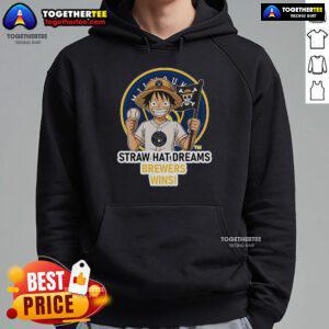 Premium Milwaukee Brewers Monkey D. Luffy Straw Hat Dreams Wins Hoodie showcasing vibrant graphics and team spirit.
