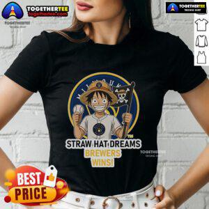 Premium Milwaukee Brewers Monkey D. Luffy Straw Hat Dreams Wins Ladies Tee featuring vibrant graphics and soft fabric.