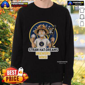 Premium Milwaukee Brewers Monkey D. Luffy Straw Hat Dreams Wins Sweatshirt featuring vibrant graphics and cozy design.