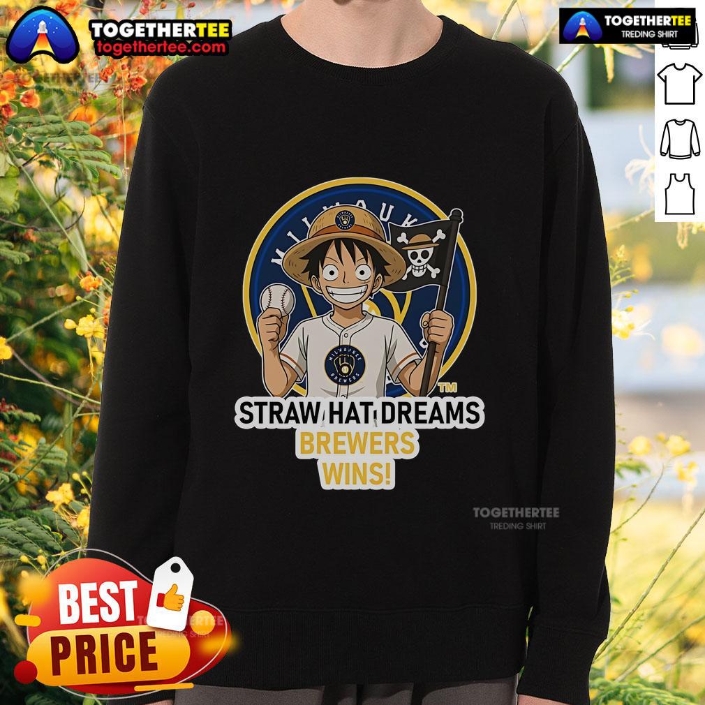 Premium Milwaukee Brewers Monkey D. Luffy Straw Hat Dreams Wins Sweatshirt featuring vibrant graphics and cozy design.