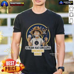 Premium Milwaukee Brewers Monkey D. Luffy Straw Hat Dreams T-Shirt featuring vibrant graphics for fans and collectors.
