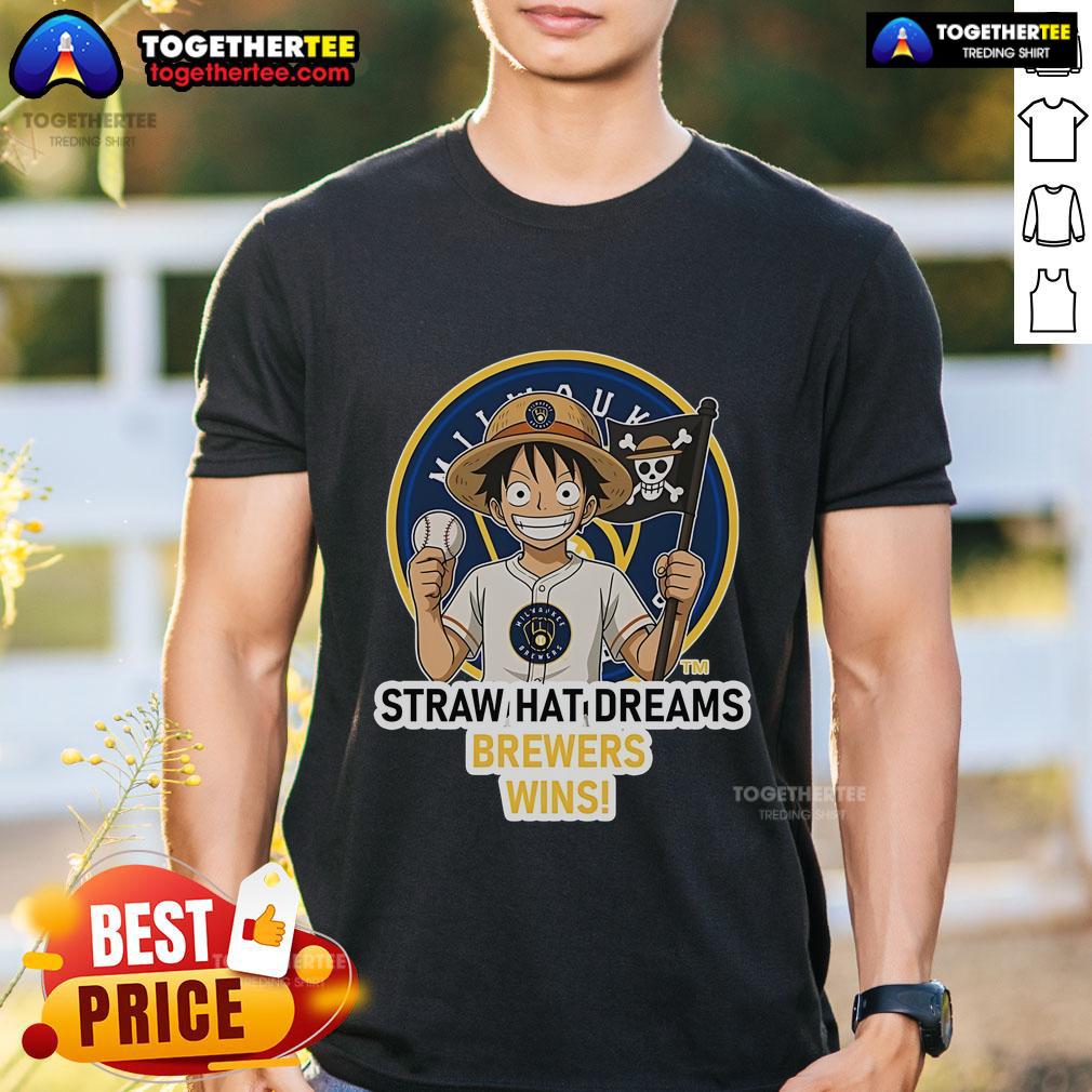 Premium Milwaukee Brewers Monkey D. Luffy Straw Hat Dreams T-Shirt featuring vibrant graphics for fans and collectors.