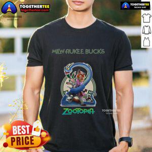 Premium Milwaukee Bucks Zootopia 2 T-Shirt featuring vibrant graphics and a comfortable fit for fans and collectors.
