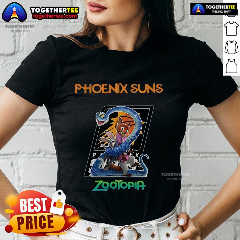 Premium Phoenix Suns Zootopia 2 ladies tee featuring vibrant graphics and a stylish fit for fans and fashion lovers.
