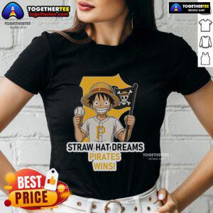 Premium Pittsburgh Pirates Monkey D. Luffy Straw Hat Dreams Wins Ladies Tee showcasing vibrant design and team spirit.
