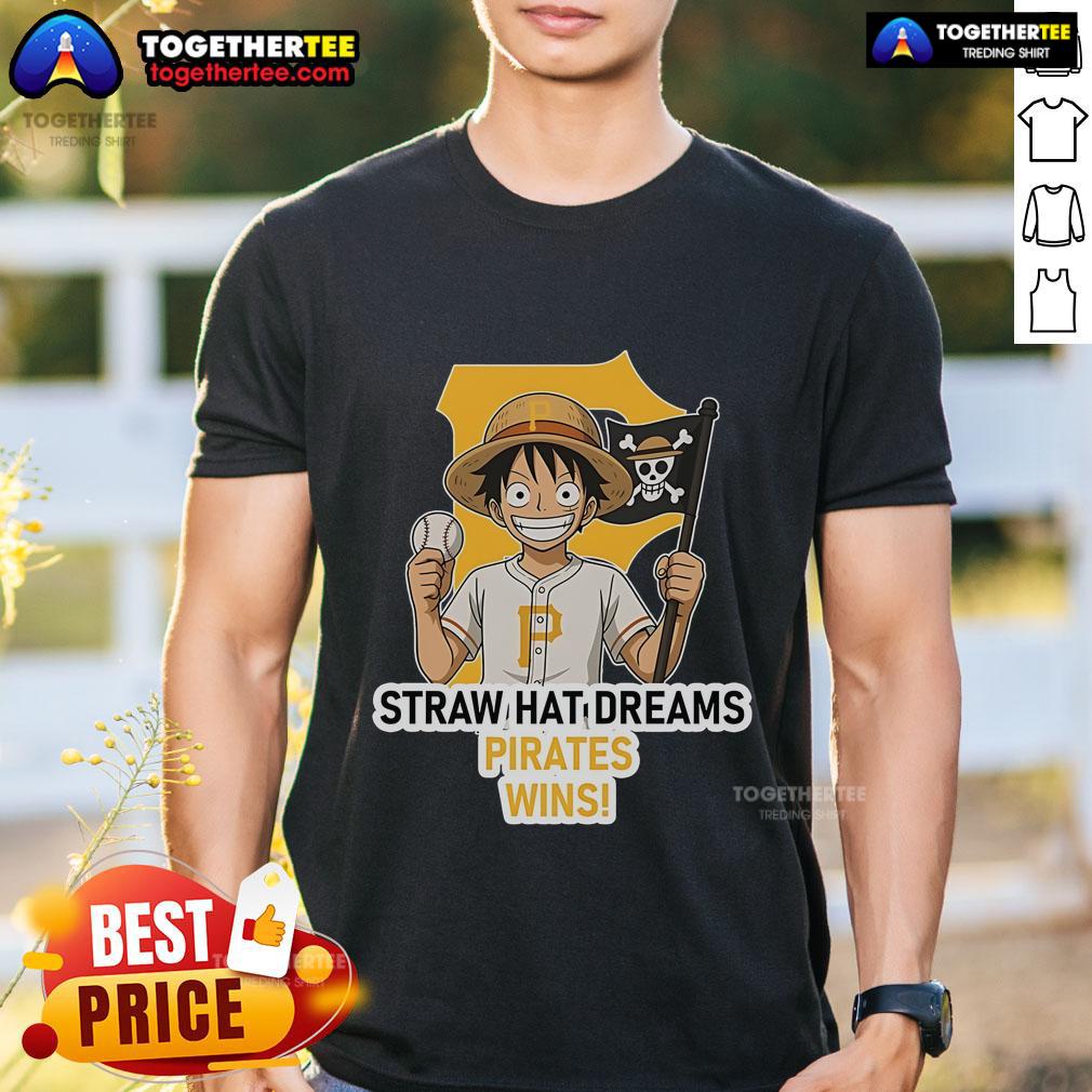 Premium Pittsburgh Pirates Monkey D. Luffy Straw Hat Dreams Wins T-Shirt featuring vibrant graphics and a stylish design.