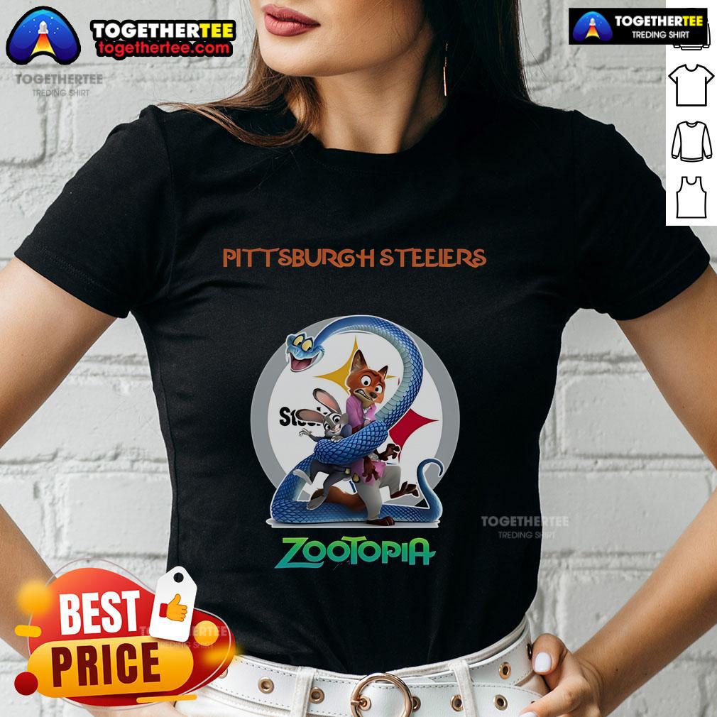 Premium Pittsburgh Steelers Zootopia 2 Ladies Tee showcasing stylish design for female fans of NFL team apparel.
